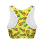 Pastel Yellow Pineapple Pattern Print Women's Sports Bra