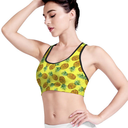 Pastel Yellow Pineapple Pattern Print Women's Sports Bra