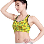 Pastel Yellow Pineapple Pattern Print Women's Sports Bra