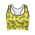 Pastel Yellow Pineapple Pattern Print Women's Sports Bra