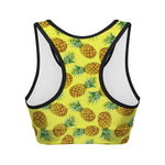 Pastel Yellow Pineapple Pattern Print Women's Sports Bra