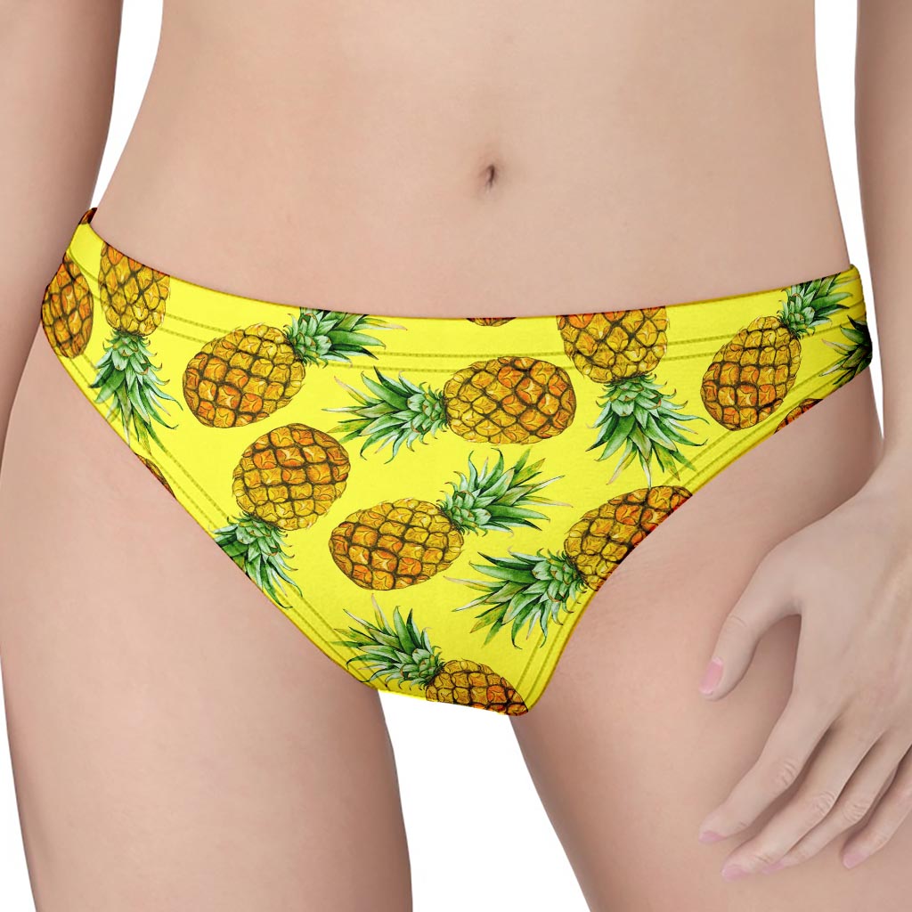 Pastel Yellow Pineapple Pattern Print Women's Thong