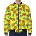 Pastel Yellow Pineapple Pattern Print Zip Sleeve Bomber Jacket
