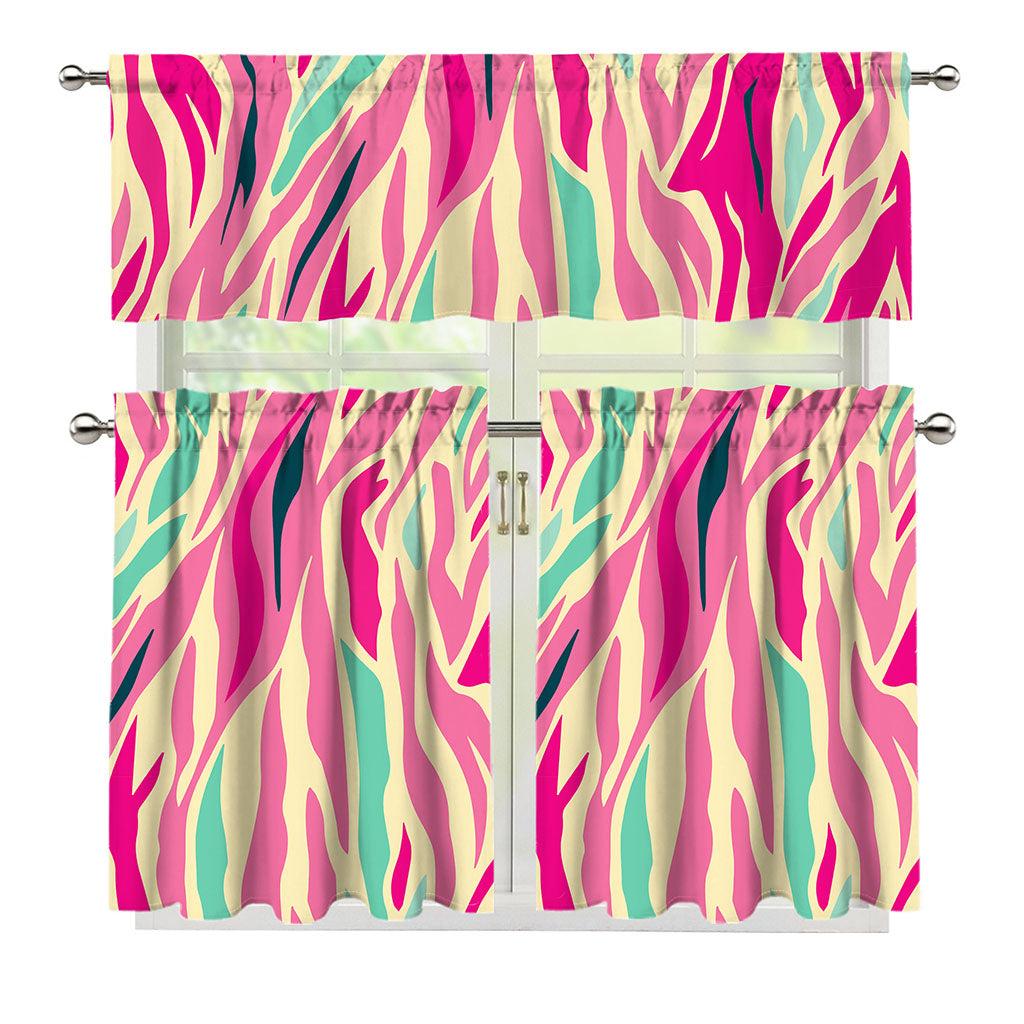 Pastel Zebra Pattern Print 3 Piece Kitchen Curtains