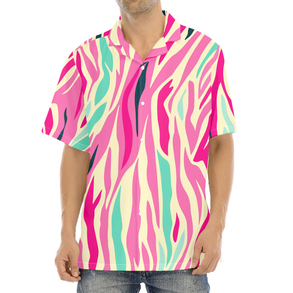 Pastel Zebra Pattern Print Aloha Shirt
