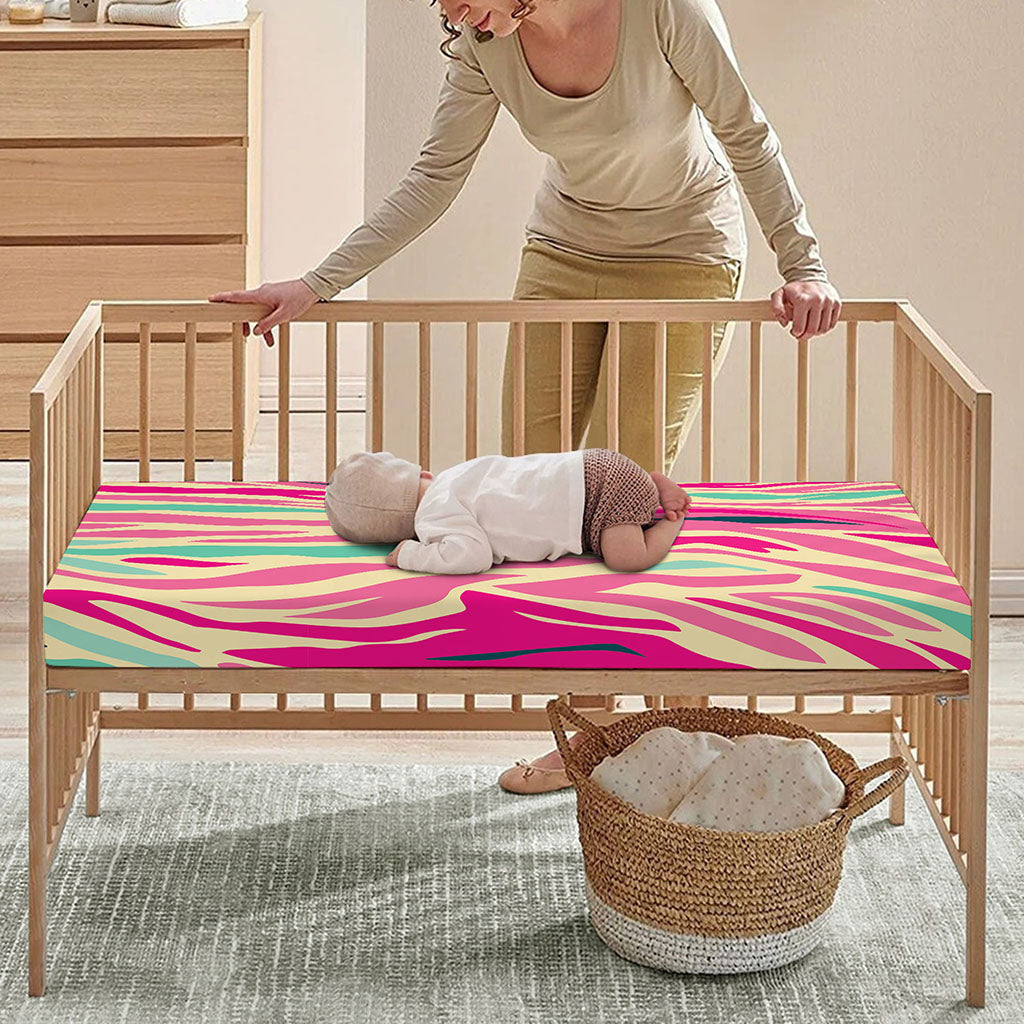 Pastel Zebra Pattern Print Baby Crib Sheet