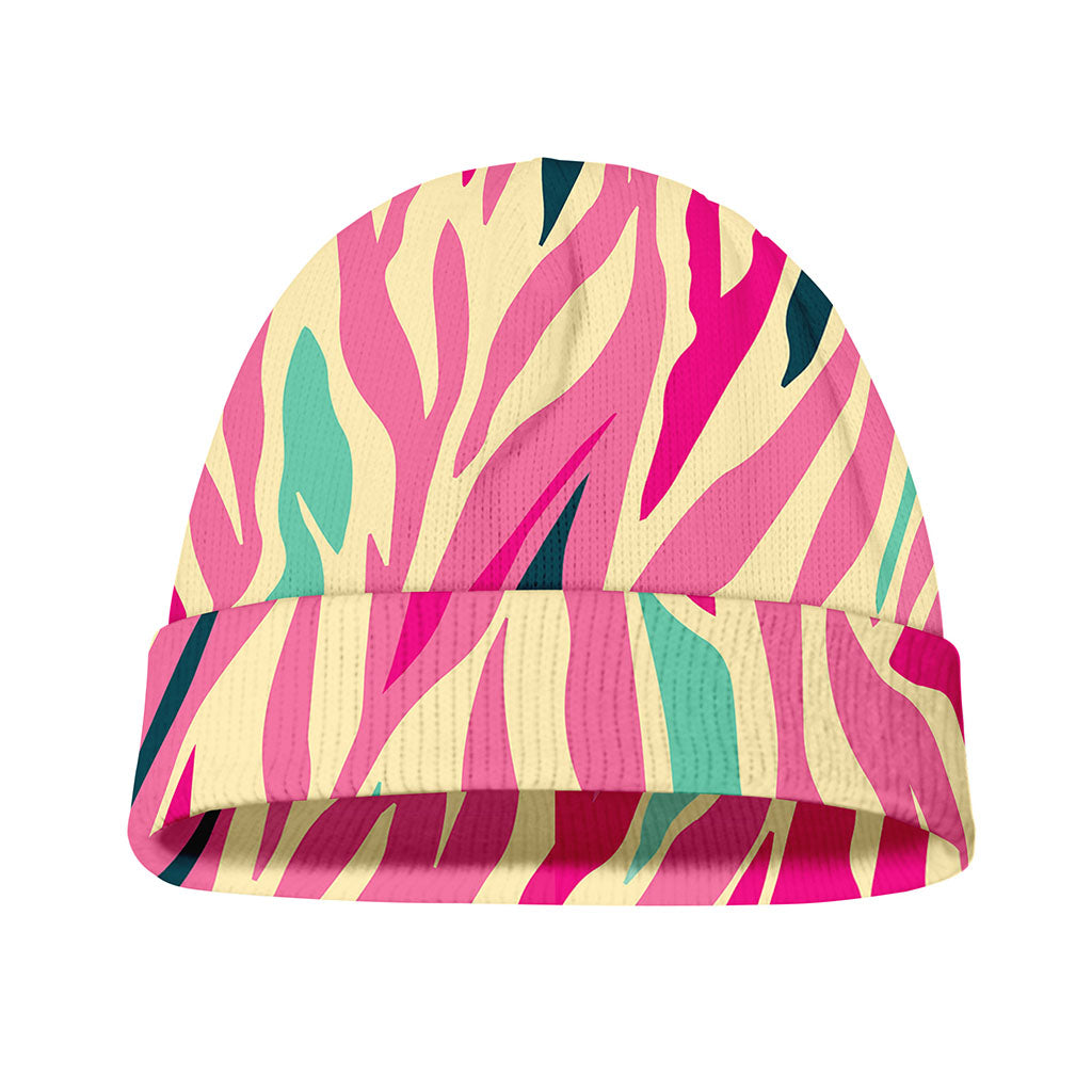 Pastel Zebra Pattern Print Beanie