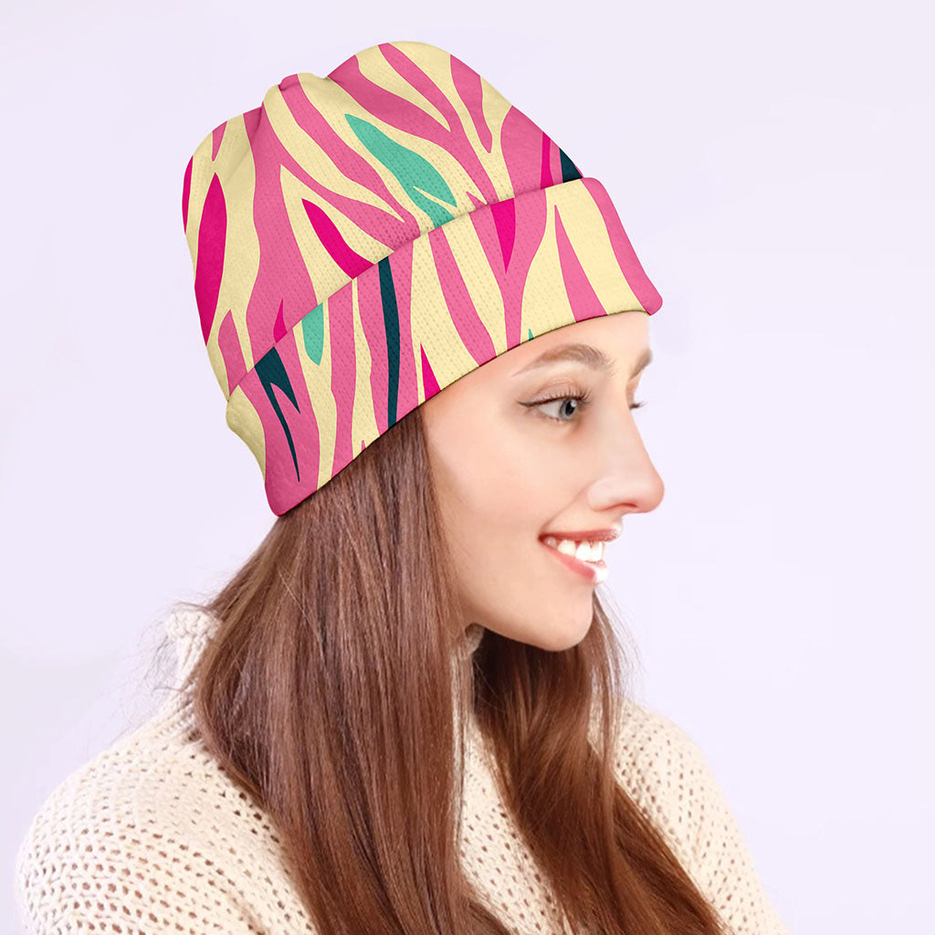 Pastel Zebra Pattern Print Beanie