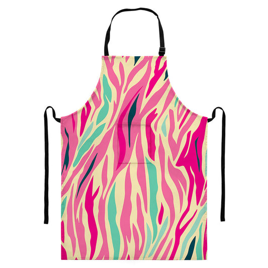 Pastel Zebra Pattern Print Bib Apron With Pocket