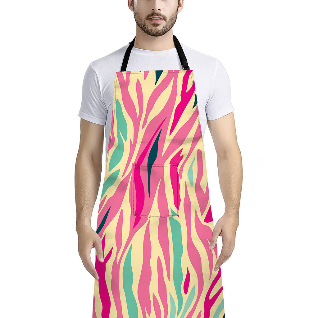 Pastel Zebra Pattern Print Bib Apron With Pocket