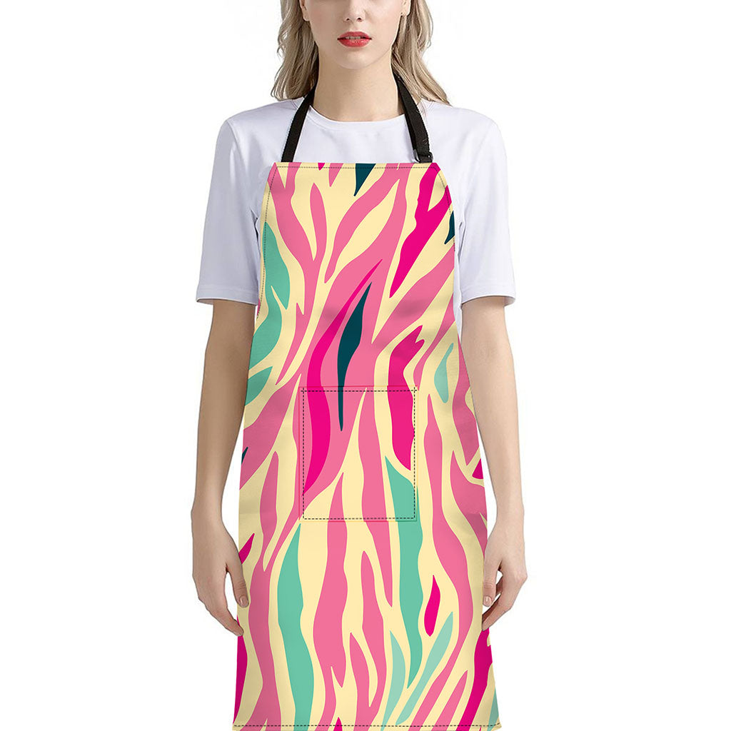 Pastel Zebra Pattern Print Bib Apron With Pocket