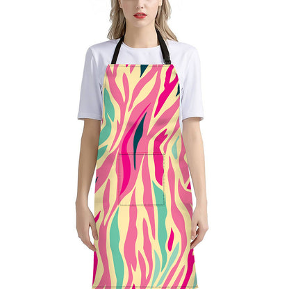 Pastel Zebra Pattern Print Bib Apron With Pocket