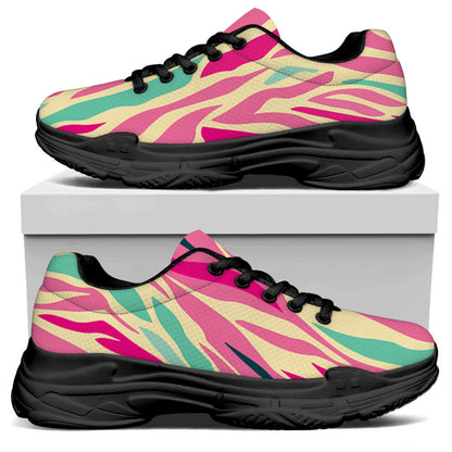 Pastel Zebra Pattern Print Black Chunky Shoes
