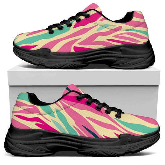 Pastel Zebra Pattern Print Black Chunky Shoes