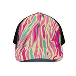 Pastel Zebra Pattern Print Black Mesh Trucker Cap