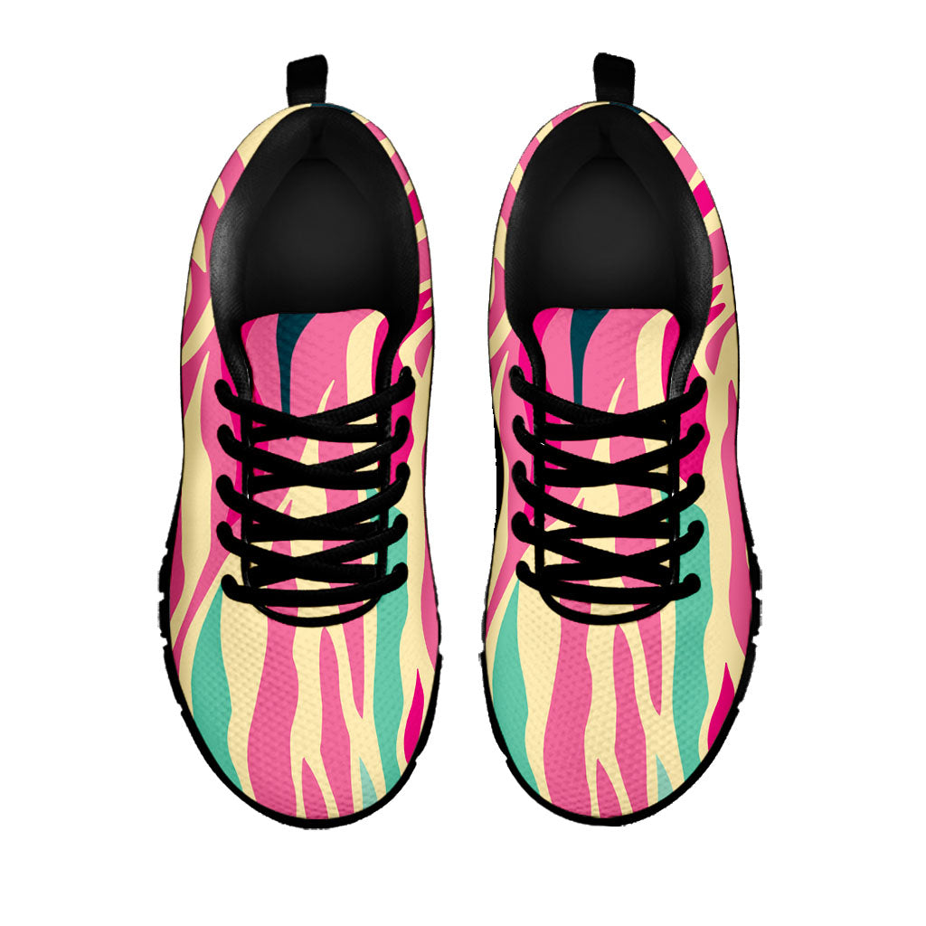 Pastel Zebra Pattern Print Black Running Shoes