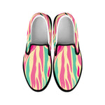 Pastel Zebra Pattern Print Black Slip On Sneakers