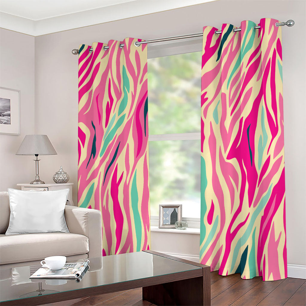 Pastel Zebra Pattern Print Blackout Grommet Curtains