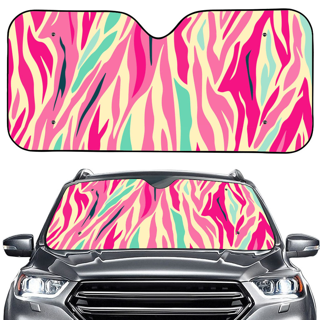 Pastel Zebra Pattern Print Car Windshield Sun Shade