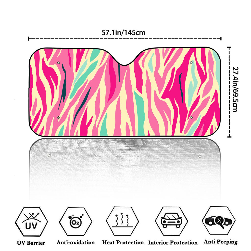 Pastel Zebra Pattern Print Car Windshield Sun Shade