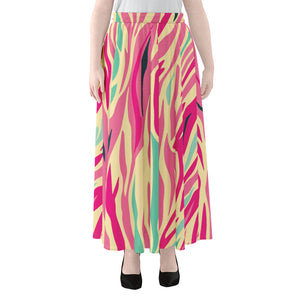 Pastel Zebra Pattern Print Chiffon Maxi Skirt