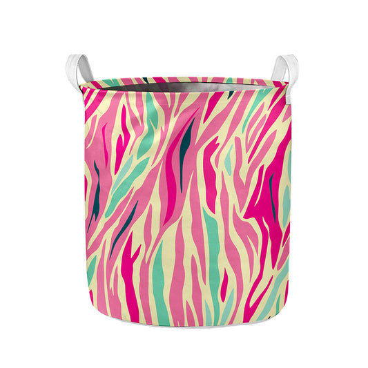 Pastel Zebra Pattern Print Collapsible Laundry Basket