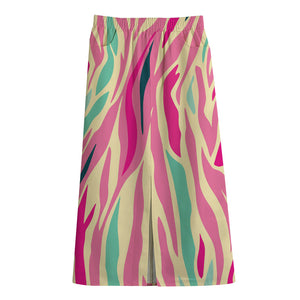 Pastel Zebra Pattern Print Cotton Front Slit Maxi Skirt