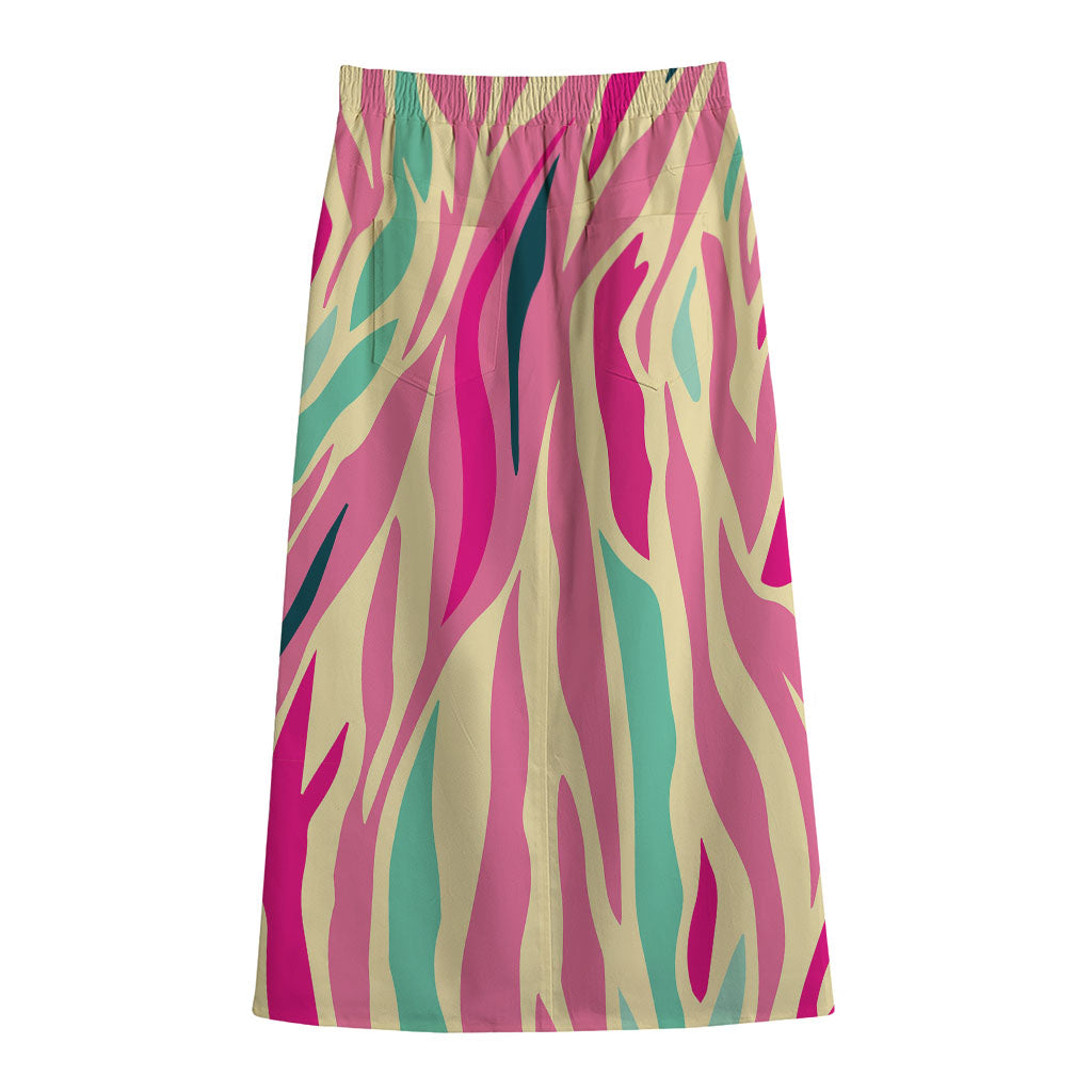 Pastel Zebra Pattern Print Cotton Front Slit Maxi Skirt