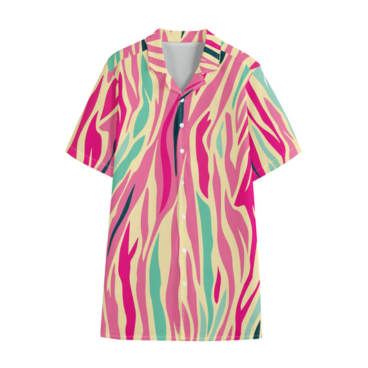 Pastel Zebra Pattern Print Cotton Hawaiian Shirt