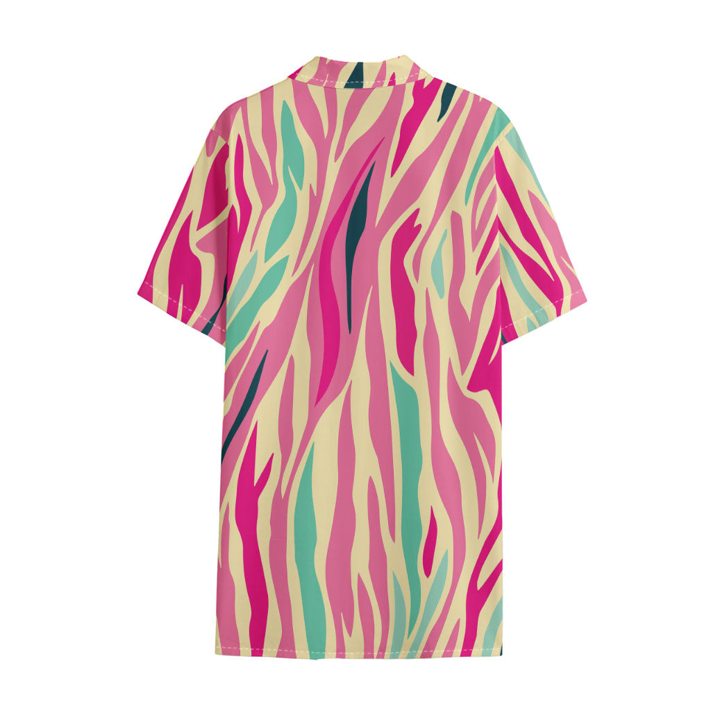 Pastel Zebra Pattern Print Cotton Hawaiian Shirt