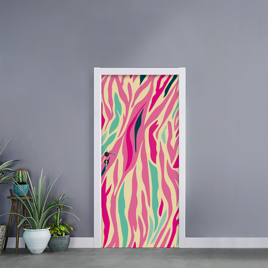 Pastel Zebra Pattern Print Door Sticker