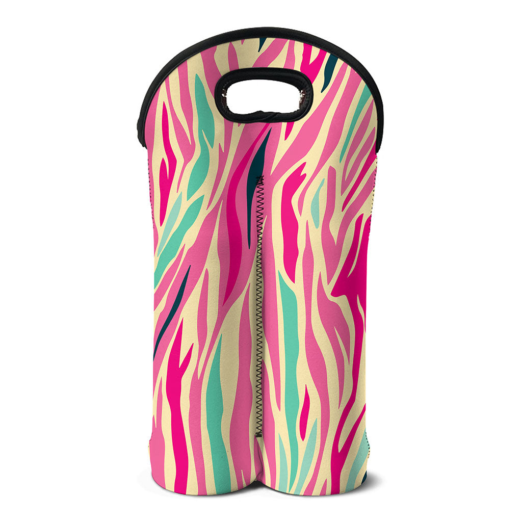 Pastel Zebra Pattern Print Double Neoprene Wine Tote