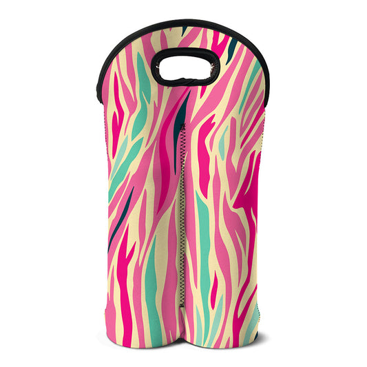 Pastel Zebra Pattern Print Double Neoprene Wine Tote