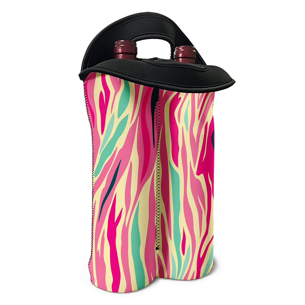 Pastel Zebra Pattern Print Double Neoprene Wine Tote