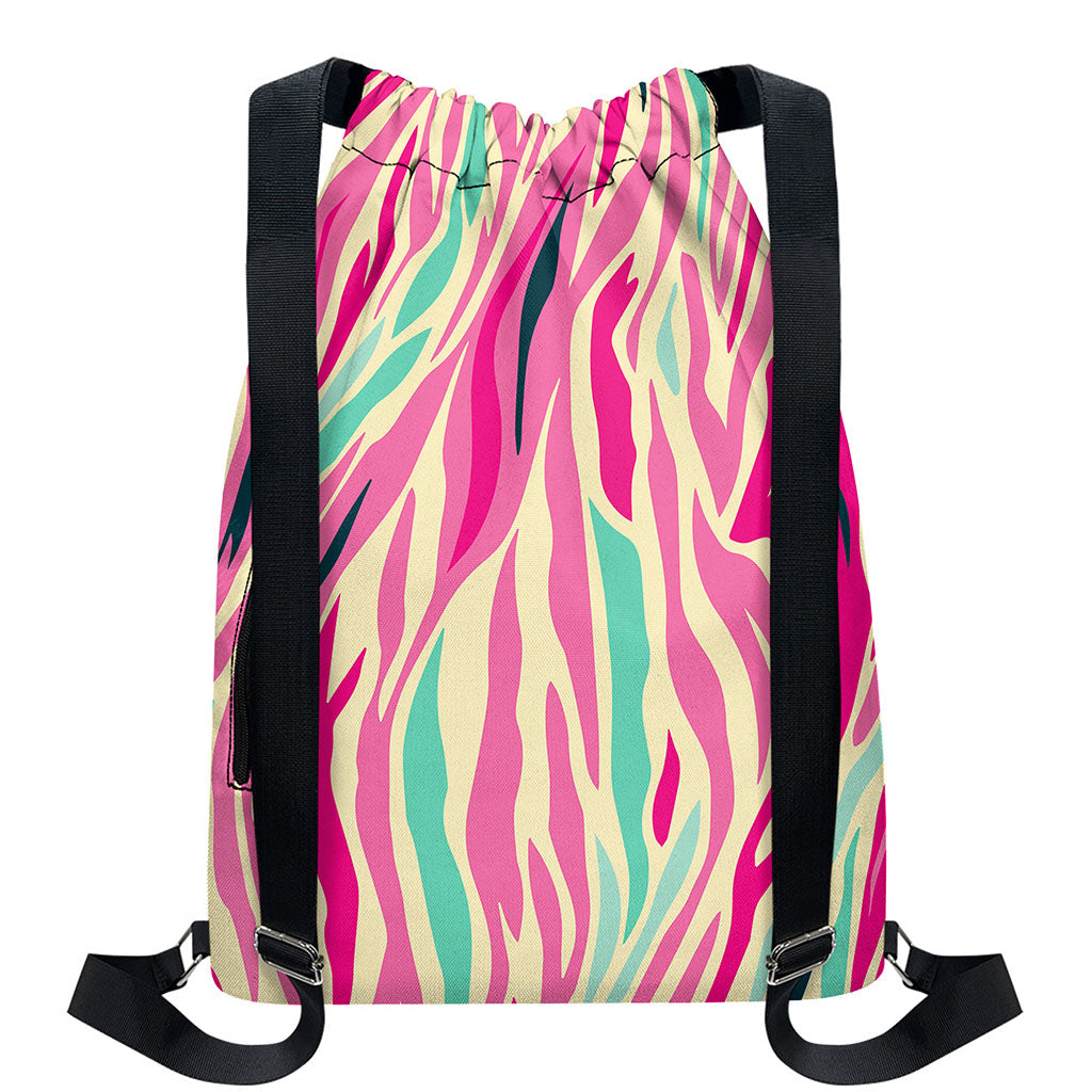 Pastel Zebra Pattern Print Drawstring Backpack