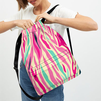 Pastel Zebra Pattern Print Drawstring Backpack
