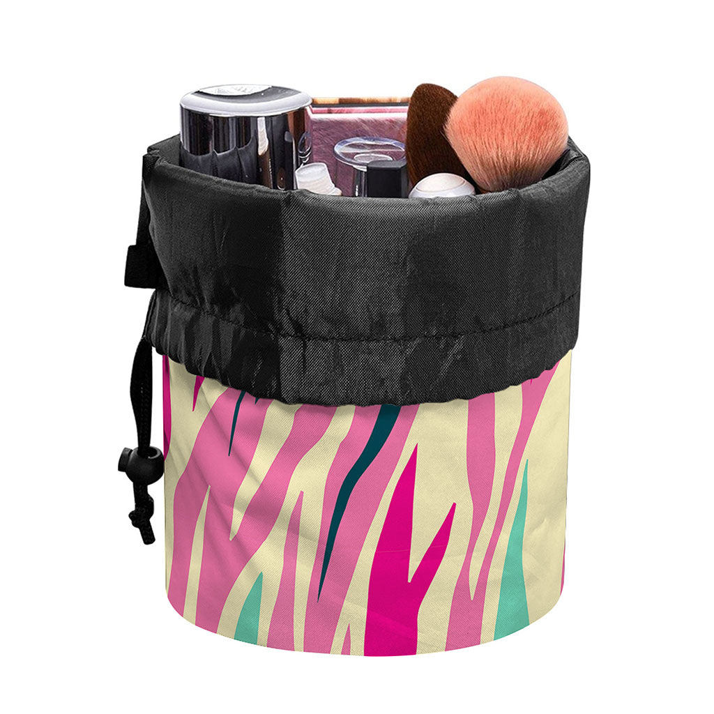 Pastel Zebra Pattern Print Drawstring Makeup Bag