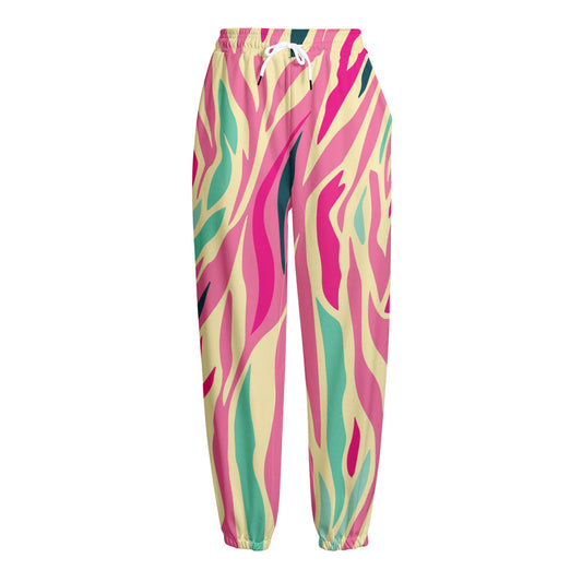 Pastel Zebra Pattern Print Fleece Lined Knit Pants