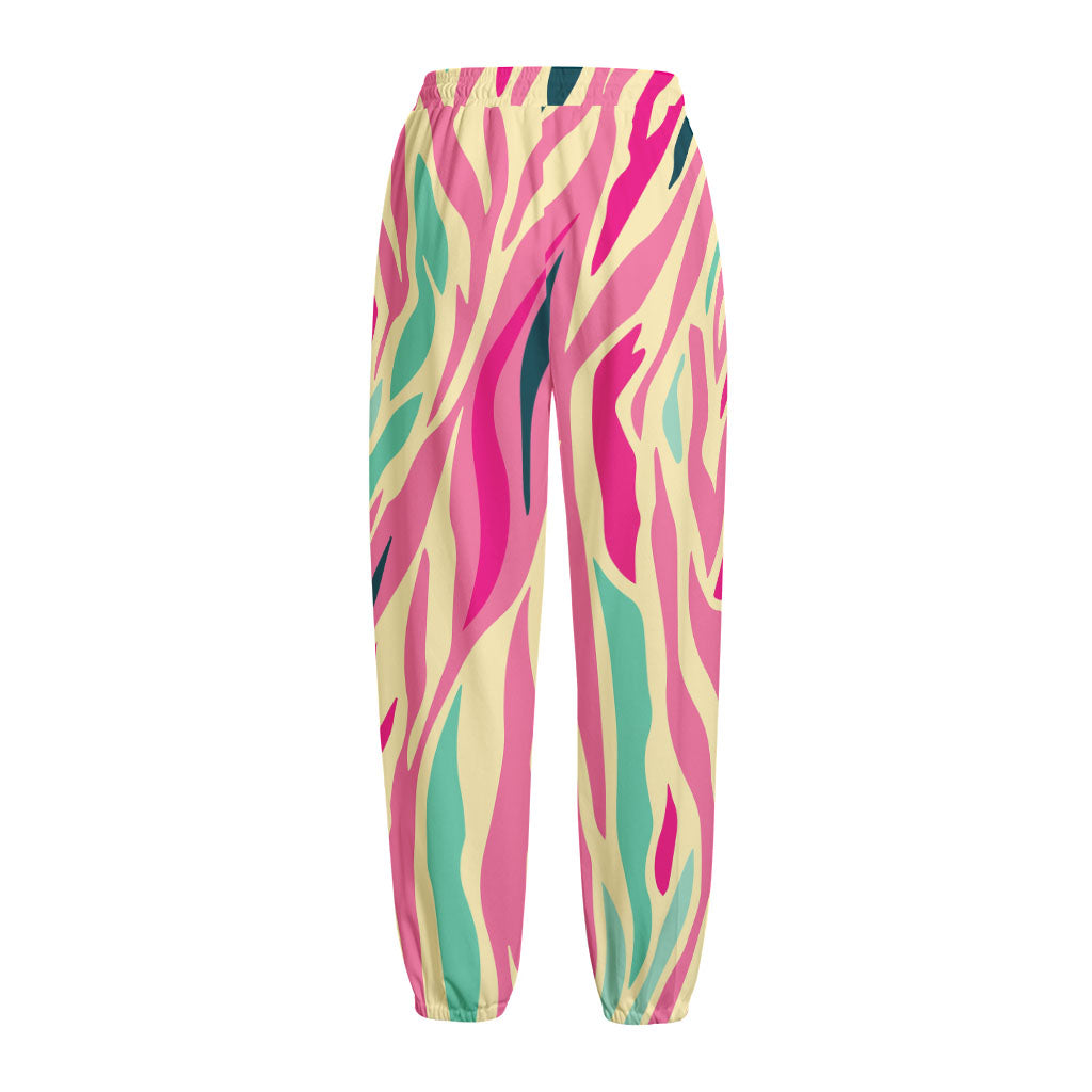Pastel Zebra Pattern Print Fleece Lined Knit Pants
