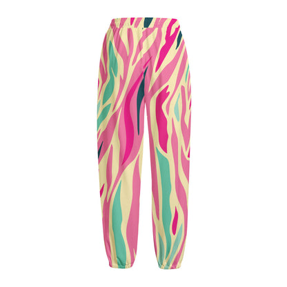 Pastel Zebra Pattern Print Fleece Lined Knit Pants