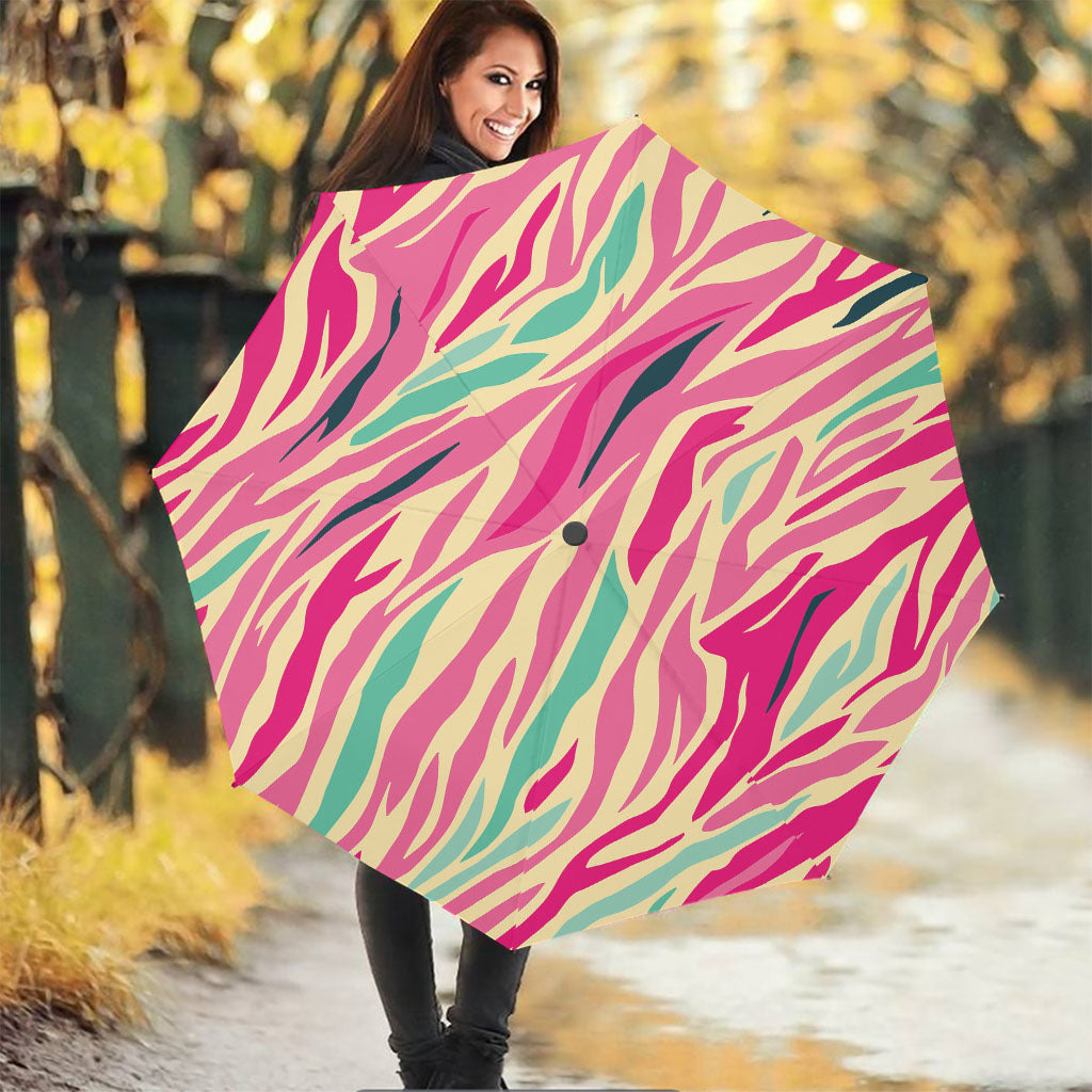 Pastel Zebra Pattern Print Foldable Umbrella