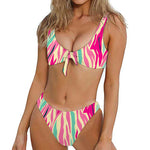 Pastel Zebra Pattern Print Front Bow Tie Bikini
