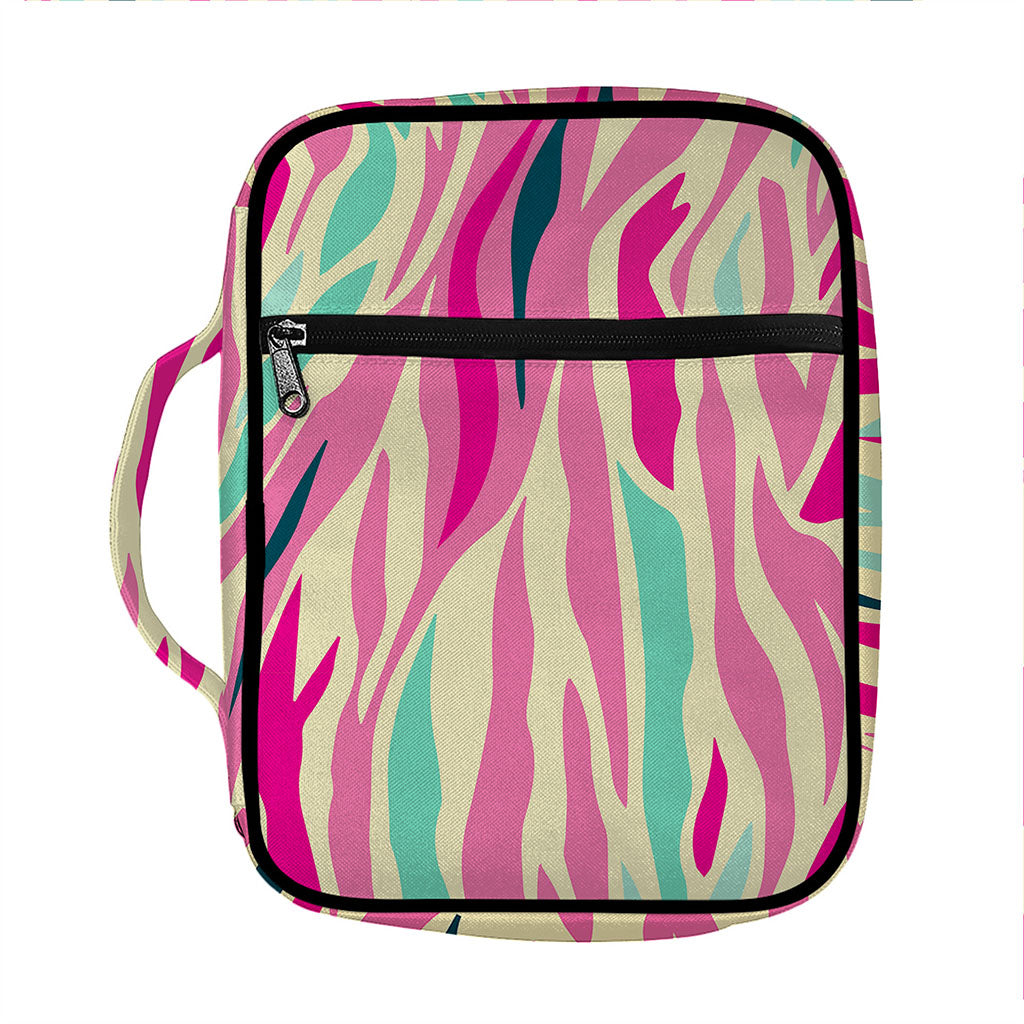 Pastel Zebra Pattern Print Front Pocket Bible Bag