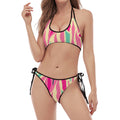Pastel Zebra Pattern Print Halter Scoop Tie Side Bikini