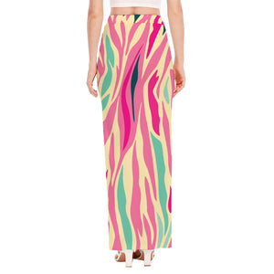 Pastel Zebra Pattern Print High Slit Maxi Skirt