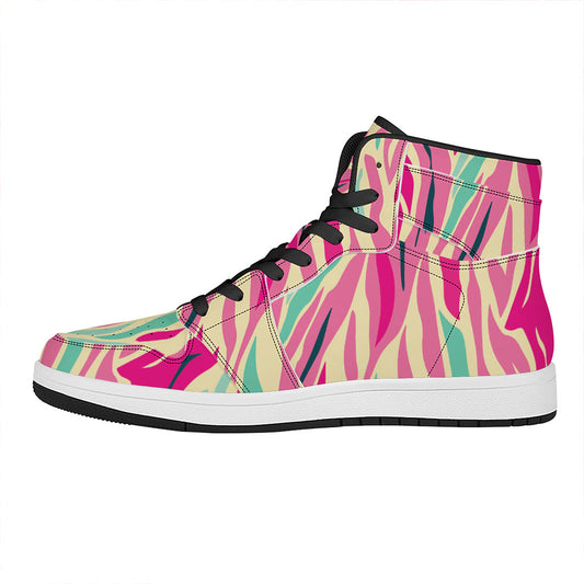 Pastel Zebra Pattern Print High Top Leather Sneakers