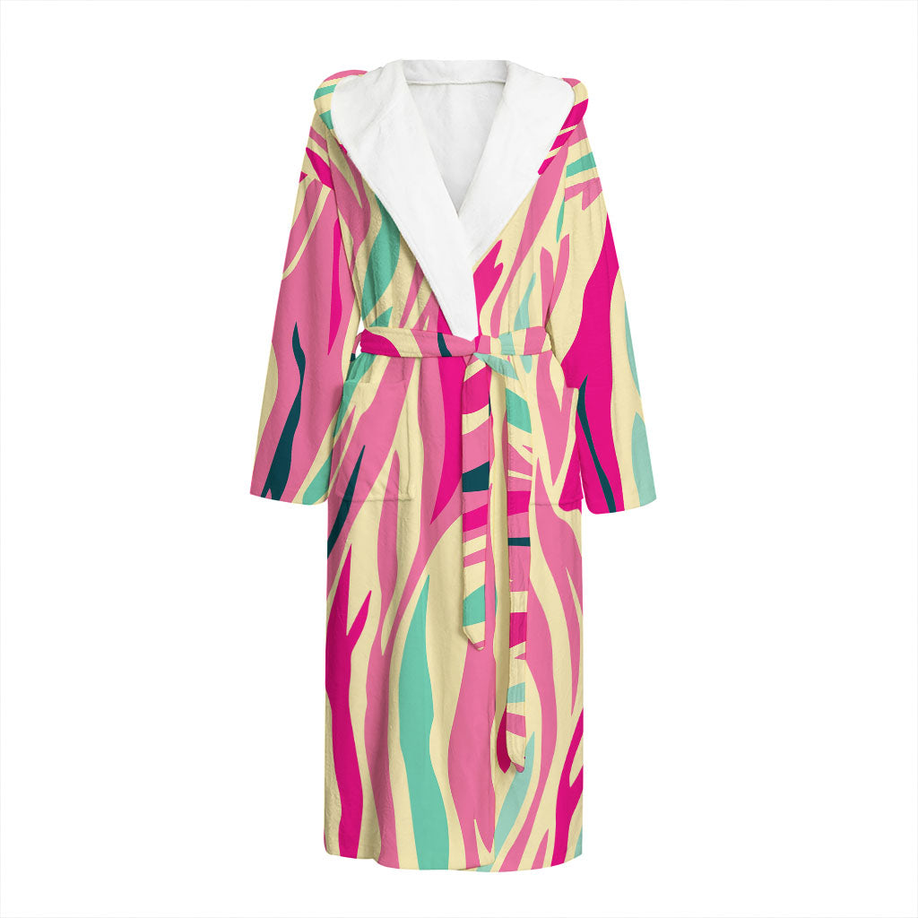 Pastel Zebra Pattern Print Hooded Bathrobe