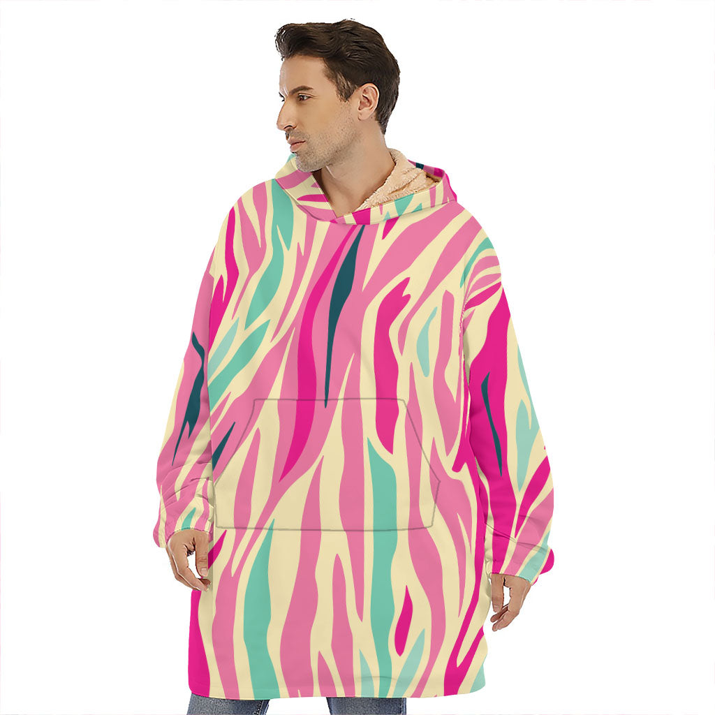 Pastel Zebra Pattern Print Hoodie Blanket
