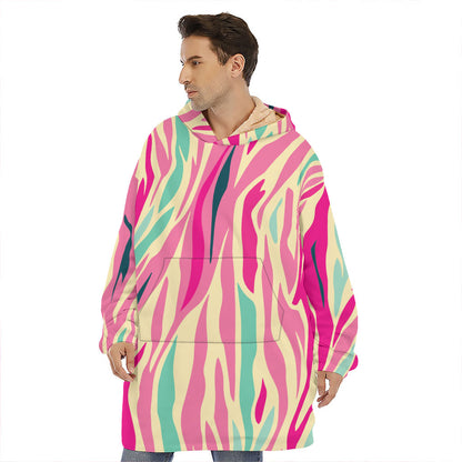 Pastel Zebra Pattern Print Hoodie Blanket