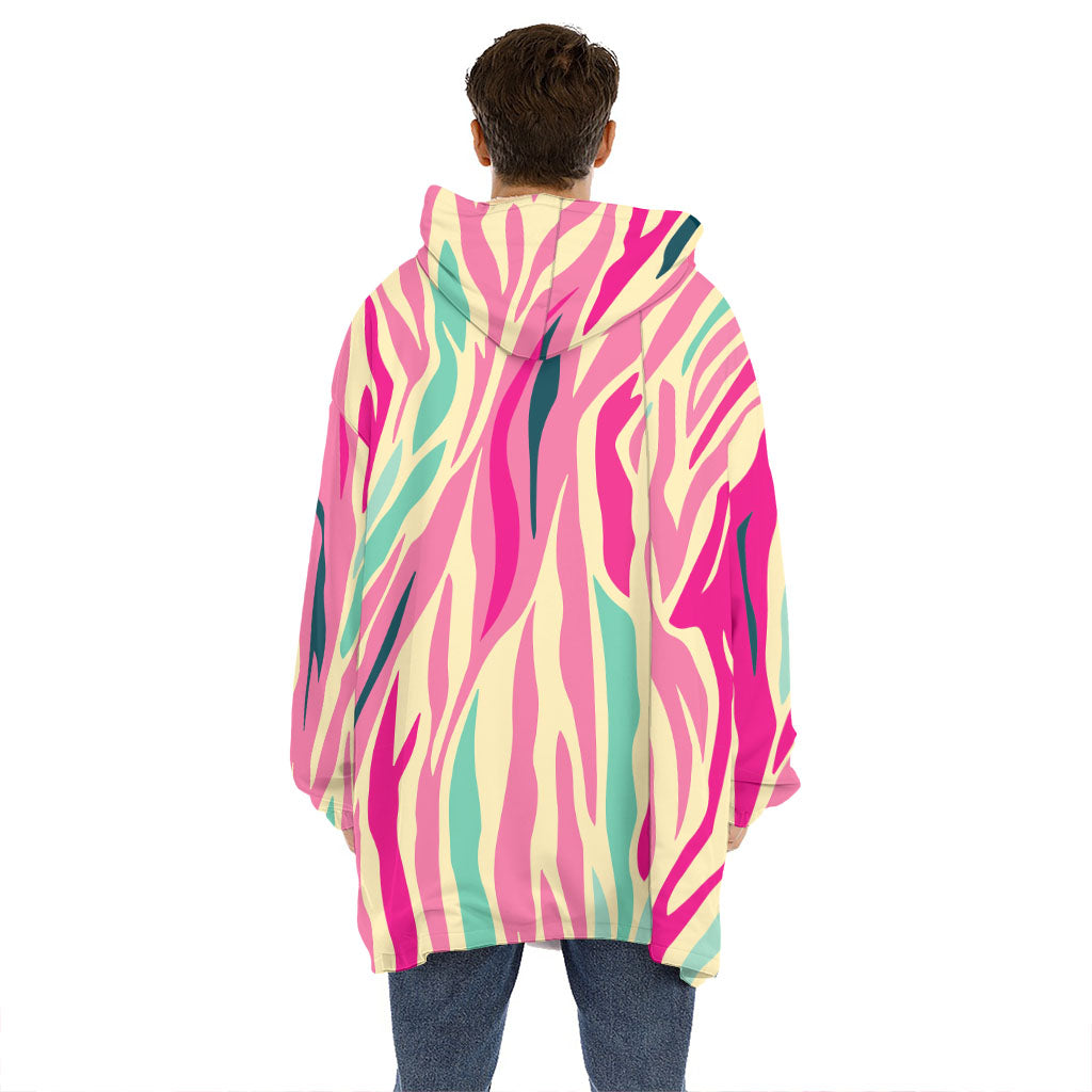 Pastel Zebra Pattern Print Hoodie Blanket